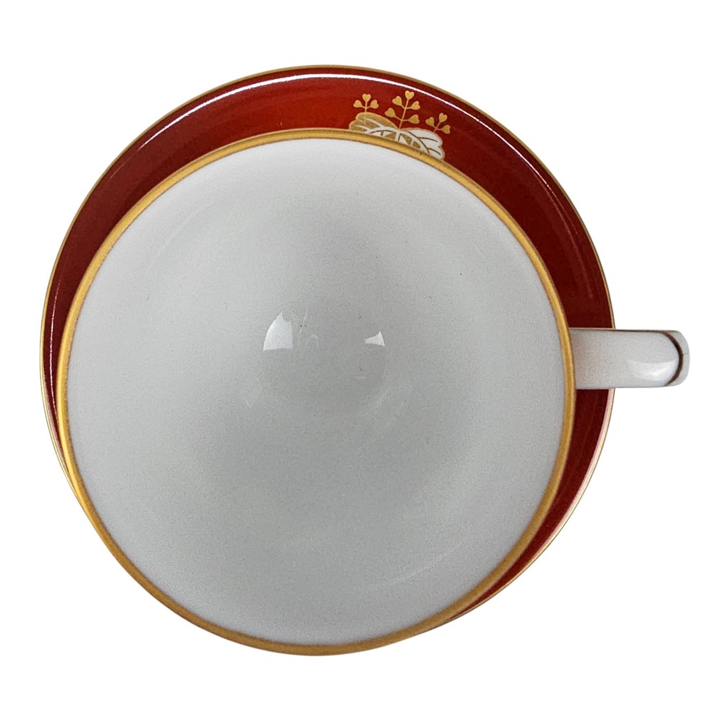 Noritake Danbury Mint Red Gold Floral Crest Bone China Tea Cup and Saucer Set - Picture 5 of 9